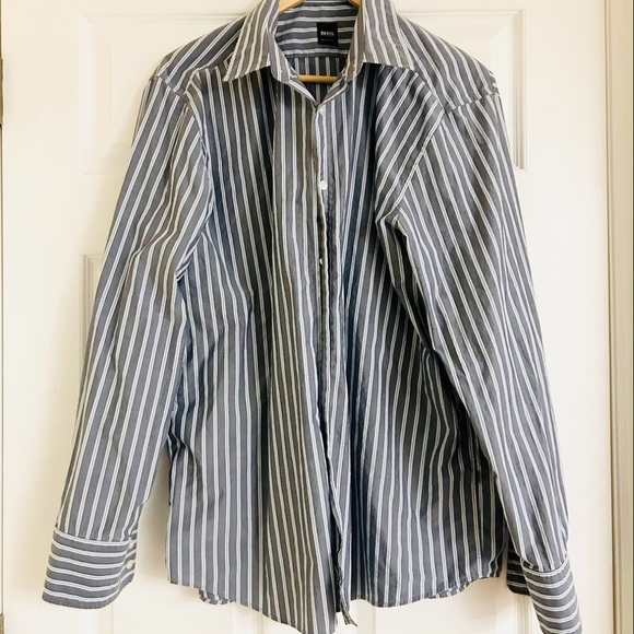 BOSS HUGO BOSS Men's Gray Striped Shirt XXL regular - Picture 2 of 10